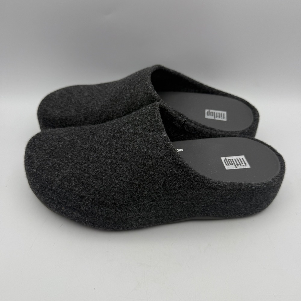 FitFlop Shuv Felt Clogs Women 7 Pewter Grey Microwobbleboard Mules Comfort
